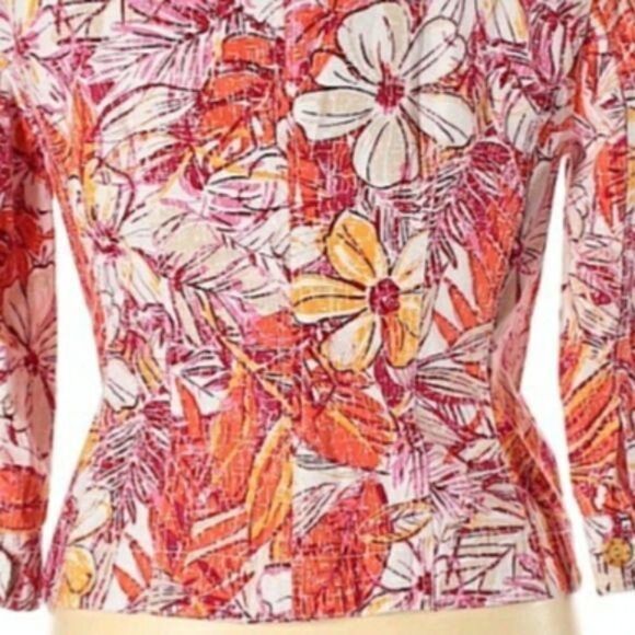 Ruby Rd Art To Wear Tropical Hawaiian Tribal Collar Crackle Floral Blazer Sz 14 - Picture 9 of 12